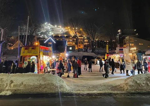 Hirafu village in Niseko at night